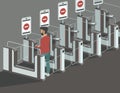 Closed electronic gates at the airport. Country borders Lockdown during coronavirus quarantine
